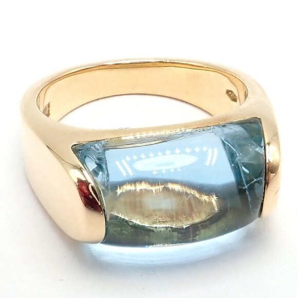 Authentic Bulgari Bvlgari Tronchetto 18k Yellow Gold Blue Topaz Ring sz 5.5 - Picture 11 of 11